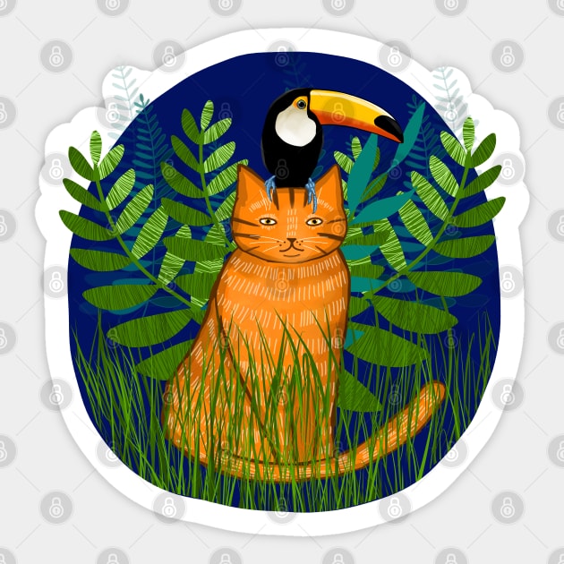 Jungle Cat and Toucan Sticker by KilkennyCat Art